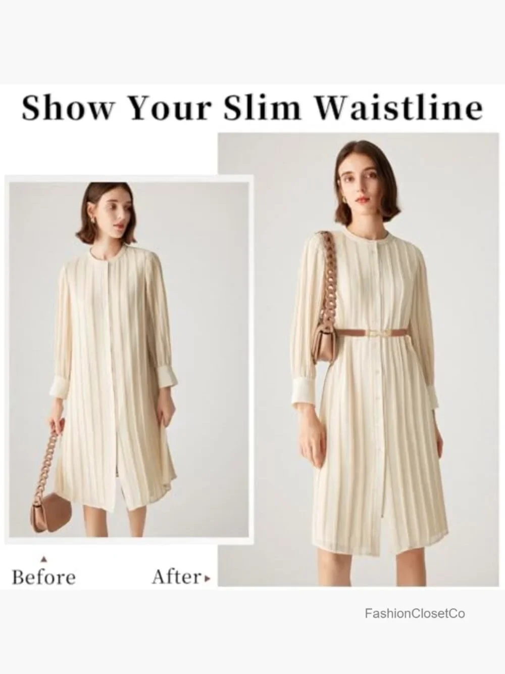 Women Stretch Waist Belt with Gold Buckle - Thin Elastic Dress Belt